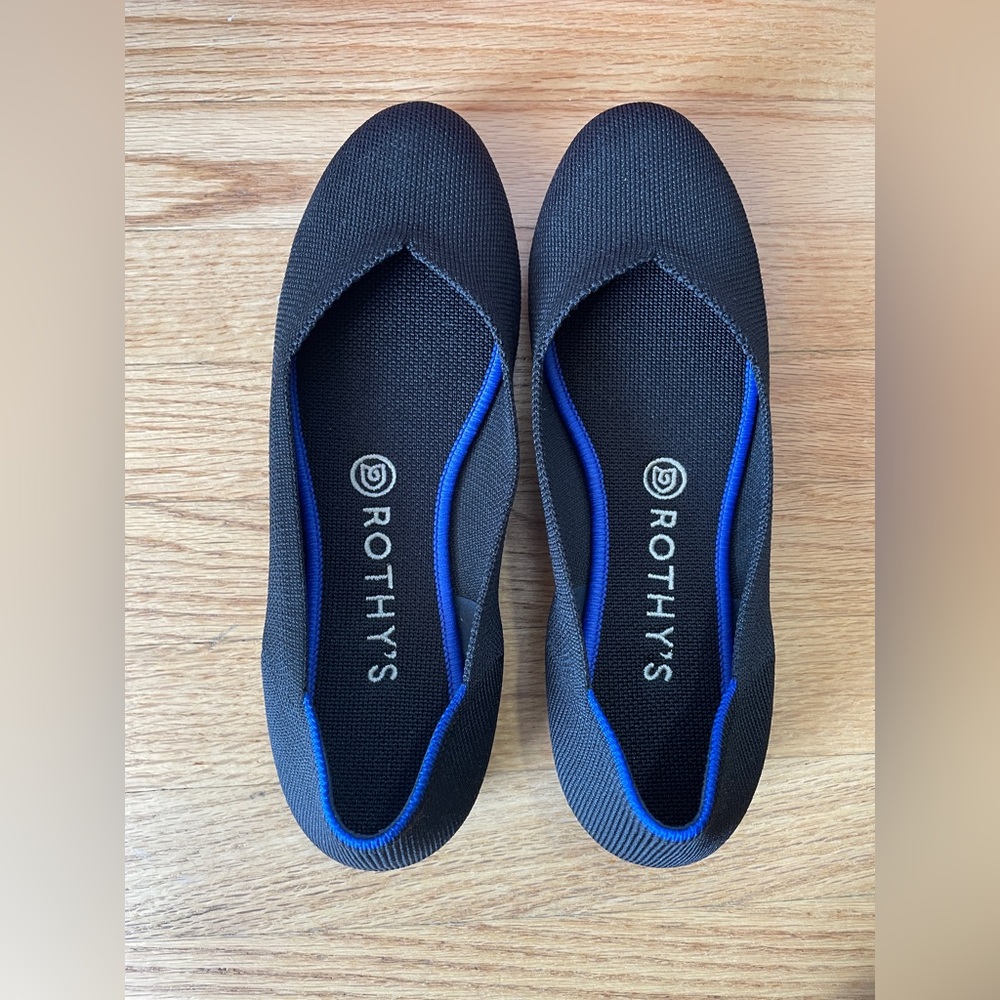 Rothy's The Flat flats - black with blue trim